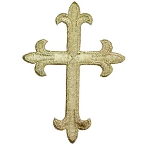 Large Cross Applique Patch - Metallic Gold Christian Jesus Church 4" (Iron on) - Picture 1 of 1