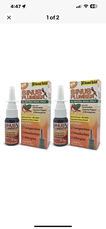 2 Pack Sinus Plumber Hot Pepper Capsaicin Nasal Spray Congestion Fast Shipping - Image 1 of 1