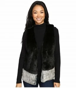 Tart Collections Womens Jamie Faux Fur Color Block Vest Black/Grey Size Medium - Picture 1 of 3