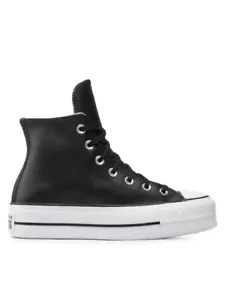 SCARPE CONVERSE ALL STAR HI CHUCK TAYLOR PLATFORM ALTE NERO 561675C ZEPPA PELLE - Foto 1 di 6