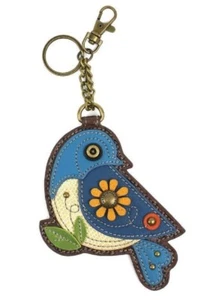 Chala blauer Vogel sitzend Schlüsselanhänger Geldbörse Ledertasche Anhänger Charm beige - Bild 1 von 2
