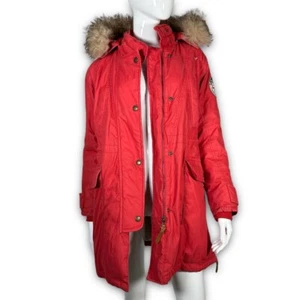 red thursday island parka coat real wool trim hood small - Picture 1 of 4