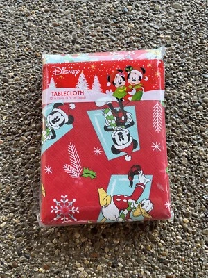 Disney Mickey Minnie Mouse Tablecloth 70” Round New Christmas Theme Vinyl Peva - Image 1 of 2