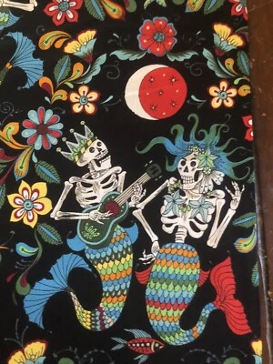 Alexander Henry Mar Esqueleto Sirenas Tela Patio Negro Multi Océano Día de Muertos Foto 1 de 4
