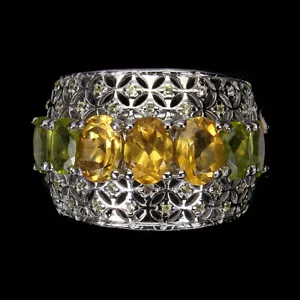 Anillo De Plata Esterlina 925 Ovalado Con Citrino Zafiro Y Peridoto Tamaño 7 - Imagen 1 de 10