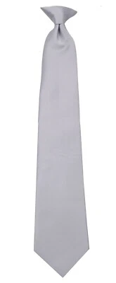 Men's Classic Solid Silver Clip On Necktie Business Weddings Formals Party - Image 1 of 3