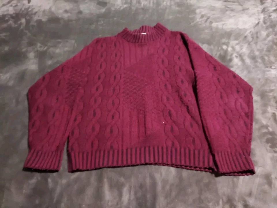 Suéter Clásico de Álamo Vintage Hecho en EE. UU. Talla M Tejido con Cable Rojo Negro *Leer* Foto 1 de 4