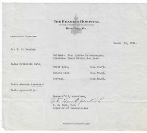 1934 Reading Hospital Batal Metabolism  Results Toxic Adenoma, Myocarditis XX - Picture 1 of 1