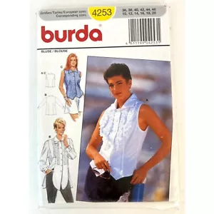 4253 Burda Patrón de Costura Esmoquin Blusa Camisa Chaleco con Cuello Volantes Talla 10-20 - Imagen 1 de 2