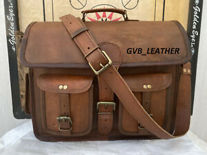 Men's Quality Hide Laptop Briefcase Leather Vintage Brown Messenger Shoulder Bag