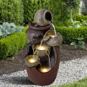 Electric Outdoor Fountain Garden Water Feature w/LED Polyresin Statue Home - Picture 1 of 19