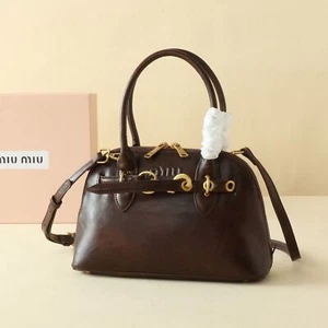 Bolso de Mano de Cuero para Mujer MIUMIU Bolso Boston de Gran Capacidad NUEVO marrón oscuro - Imagen 1 de 7