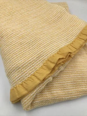 Woven Yellow Blanket Bedding Vintage Antique Retro  - Image 1 of 4