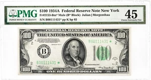 1934 A Series $100 Note FR Bank of New York Light Green Seal PMG Choice XF-45 - Picture 1 of 2