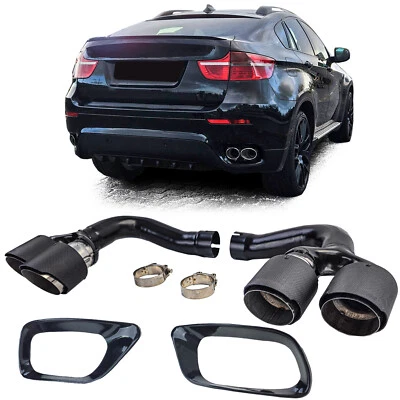 Échappement Double Tuyau Embout D'Échappement Charbon Compatible pour BMW X6 E71 - Photo 1/4