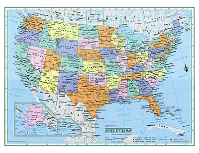 COOL OWL MAPS USA United States Wall Map 32"x24" LARGE PRINT Laminated