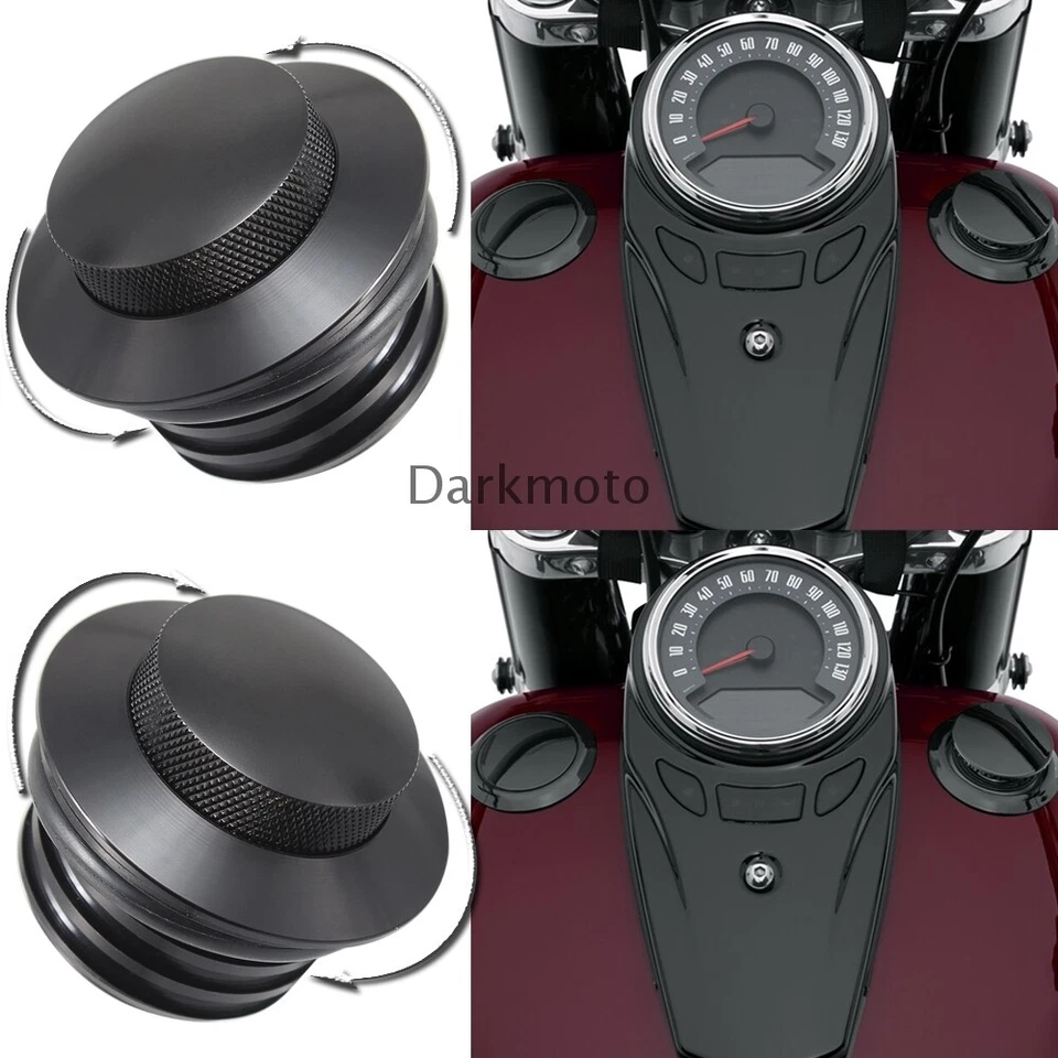 Left + Right Black Flush Mount Pop Up Vented Fuel Tank Gas Cap Fits For Harley - Image 1 of 4