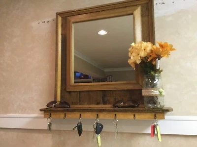 Beautiful Handmade Wooden Entrance Way Mirror And Key Holder - Image 1 of 4