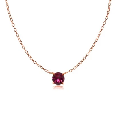 Dainty Round Created Ruby Choker Necklace in Rose Gold Plated 925 Silver - Image 1 of 4