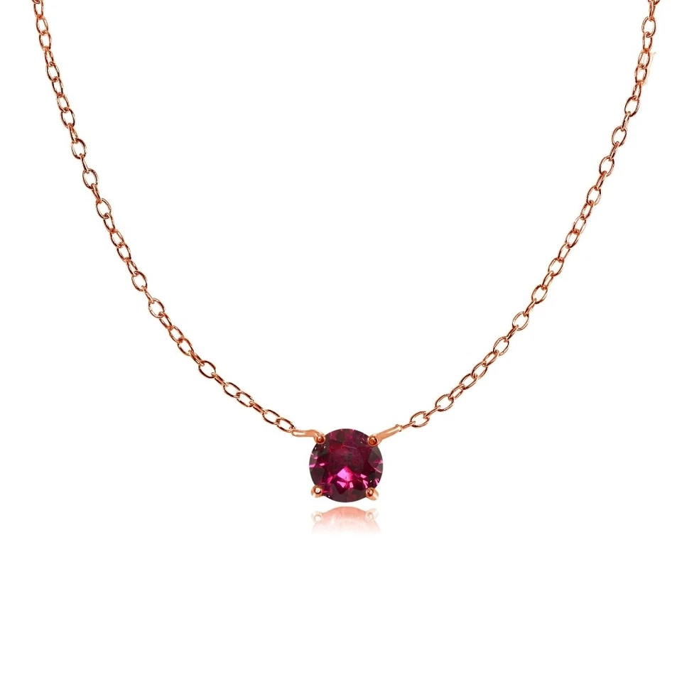 Dainty Round Created Ruby Choker Necklace in Rose Gold Plated 925 Silver - Image 1 of 4
