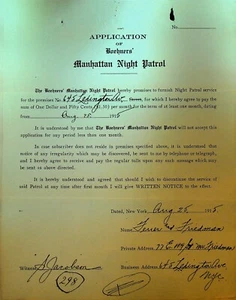 Boehners Manhattan Night Patrol Signed Contract 1915 Ferrer & Freidman E 119th - Picture 1 of 1