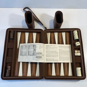 "Juego Backgammon Vintage Magnético Viaje Tamaño Cremallera Imitación Cuero Estuche 9""x7""" - Imagen 1 de 9