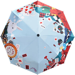 Alice In Wonderland Clock Three-folding Cartoon Windproof Folding Sun Umbrella