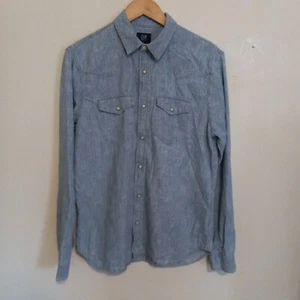 Gap Western Denim Pearl Snap Button Front Shirt-Medium-Railroad Stripe-Slim Fit - Picture 1 of 9