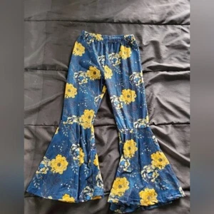 girl 6 blue with yellow flower bellbottom pants - Picture 1 of 1