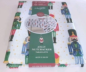 Colordrift Jolly Nutcracker Easy Care Tablecloth w/Metal Lurex 60" x 104" NWT - Picture 1 of 15