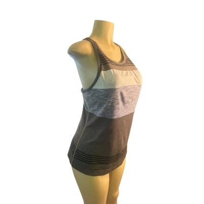 Mujeres L PrAna Alois Sujetador Estante Espalda Corredora Camiseta sin Mangas Rayas Gris Azul Yoga Correr Foto 1 de 4