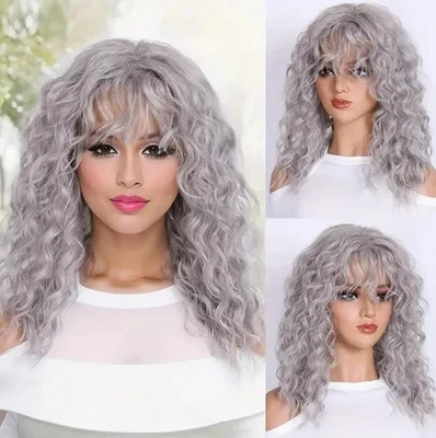 Peluca larga rizada flequillo cabello sintético resistente al calor peluca fiesta de Halloween para mujeres Foto 1 de 4