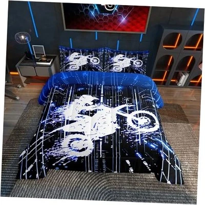  Juego de edredón para moto de cross para niños tamaño, edredón para deportes extremos azul doble para niños Foto 1 de 4