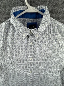 Armani Cotton Button-Down Large Blue Check Short Sleeve Luxury Pocket Mens Shirt - Picture 1 of 13