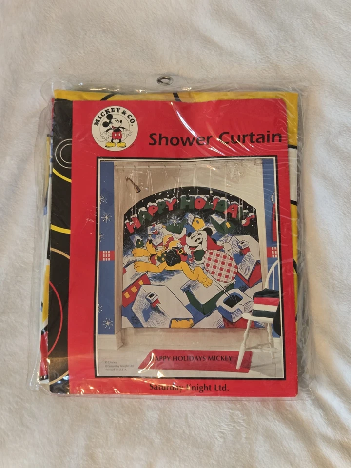 Cortina de ducha navideña vintage 1996 Mickey Mouse de Saturday Knight LTD Disney Foto 1 de 3