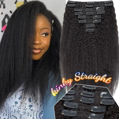 Clip Grueso en Extensiones de Cabello Humano Virgen Doble Trama Rizado Recto Cabeza Completa Foto 1 de 4