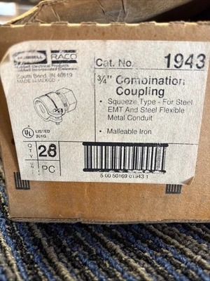 Hubbell Raco 3/4" Combination Coupling 1943 28 Pack Squeeze Compression #274 - Image 1 of 2