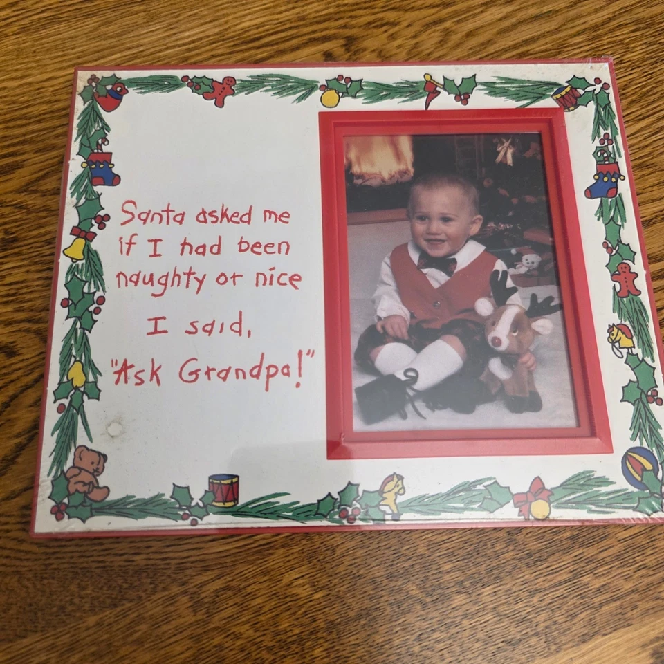 NWT Little Artists Gallery Gifts Christmas Photo Frame Naughty Nice Ask Grandpa - Image 1 of 4