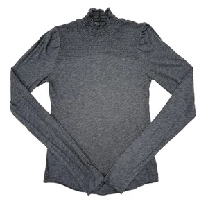 Free People We The Free Top Long Sleeve Medium Gray Caroline Smocked Mock Neck - Picture 1 of 9
