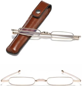 Mini Schmale Lesebrille Ultradünn Metall Lesehilfe mit Etui 1.50 - Bild 1 von 7