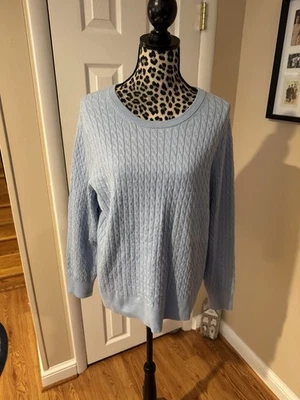 Suéter de punto con cable azul marino antiguo pescador ligero mezcla de algodón talla 2X Foto 1 de 4