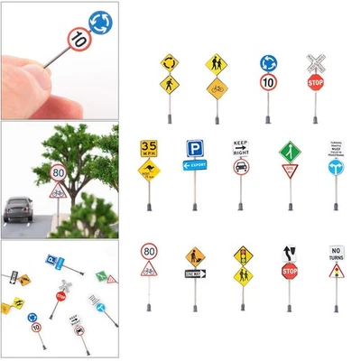 14Pieces 1/87 Traffic Signs Micro Landscape Architectural Decor Accessory - Image 1 of 4