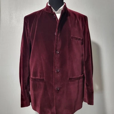 Классическая британская мужская бархатная куртка Joseph Turner Yorkshire Nehru размер 48 бордовая - Изображение 1 из 4