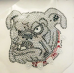 BULL DOG (blck& silver) Rhinestone Iron On Transfer 6"x6" - Picture 1 of 1