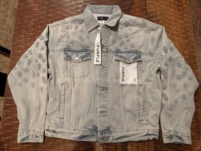 紫色品牌靛蓝蓝色浮雕牛仔夹克 ✅M✅ — 第 1/4 张图片