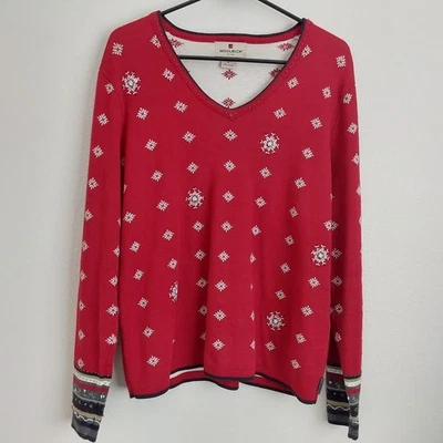 Woolrich Sweater Red White Snowflake Pullover Womens Size M Christmas  - Image 1 of 4