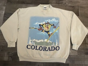 Vintage 1995 Taz Tasmanian Devil Colorado Beige Crewneck Pullover Sweatshirt XL - Picture 1 of 9