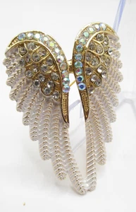 Modern Angel Wings White Enamel and Rhinestones Fashion Jewelry - Picture 1 of 2