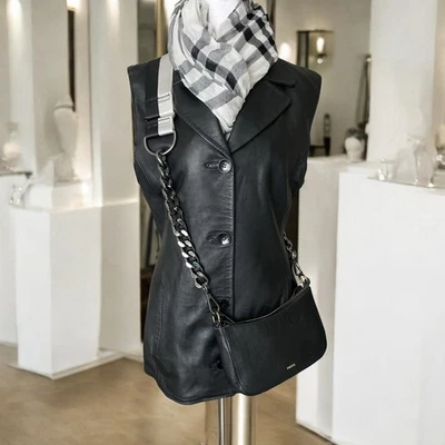 Chaleco negro vintage 100 % cuero talla L Foto 1 de 4