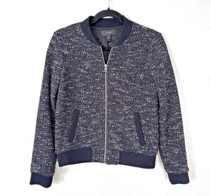 J.Crew Bouclé Knit Bomber Jacket Women’s Sz 0 Blue Zip Up Tweed Stretchy - Picture 1 of 9
